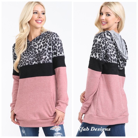 💗LAST 1! Leopard Color Block Soft Hoodie Top! - Picture 5 of 8